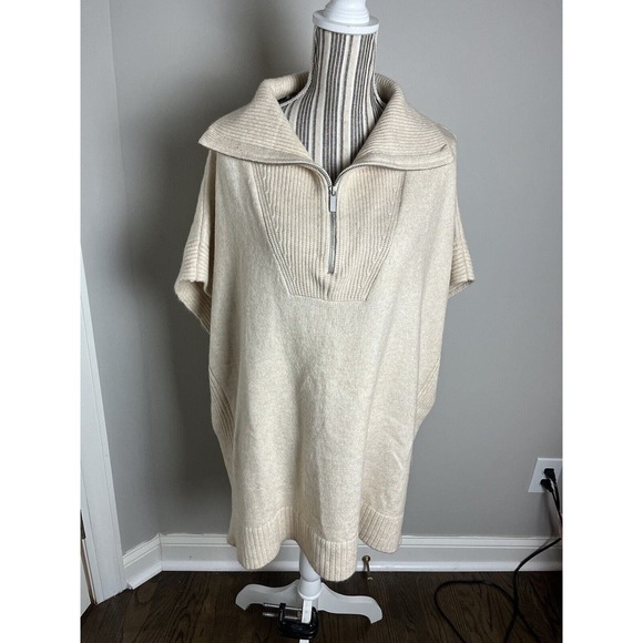 H&M Poncho/Cape/Pullover Cream Sweater Wool Blend Sz XS Ouiet luxury - Picture 3 of 9